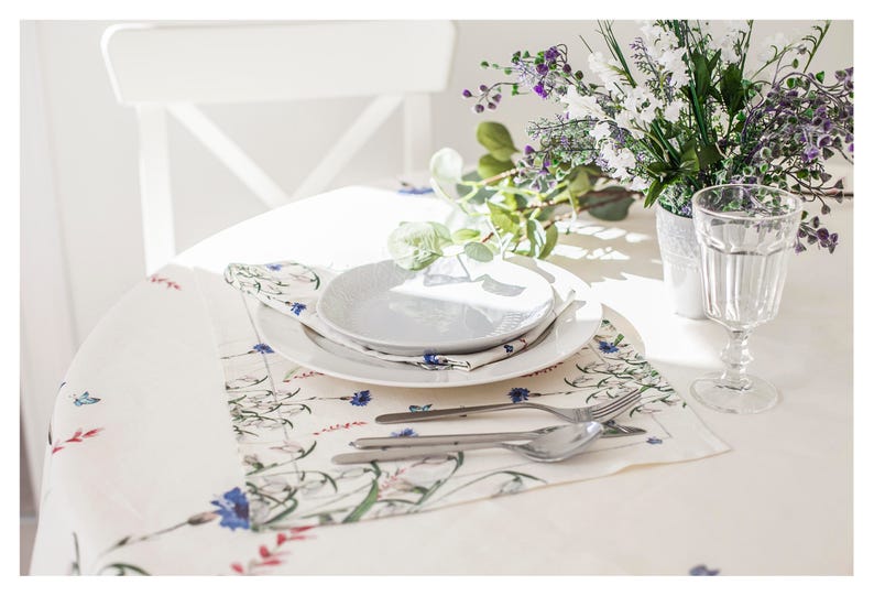 Kornblumen Tischsets aus Leinen, florale Tischdekoration, 32 x 48 cm, 240 g/m²