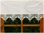 Handgefertigte Scheibengardine aus Baumwollstoff mit gehäkelter Spitze, Landhausstil, Höhe 40 cm