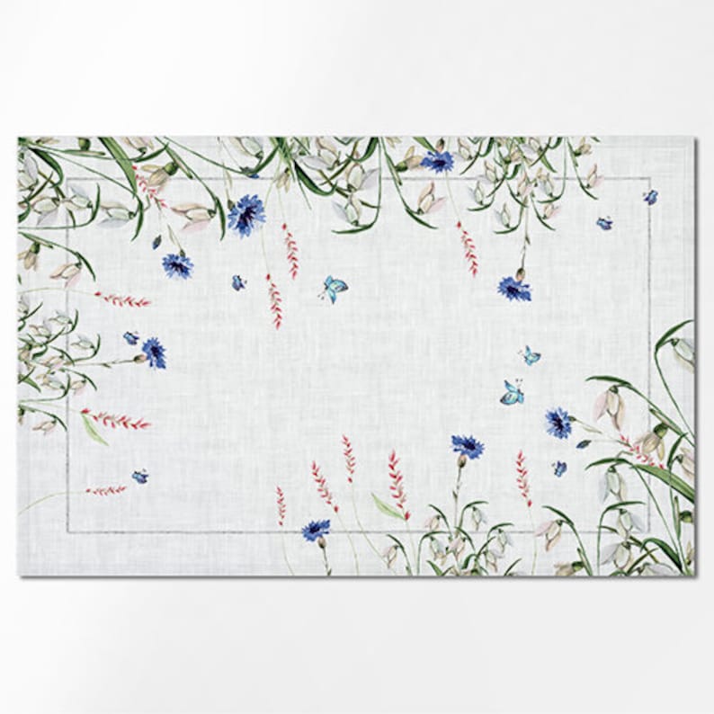 Kornblumen Tischsets aus Leinen, florale Tischdekoration, 32 x 48 cm, 240 g/m²