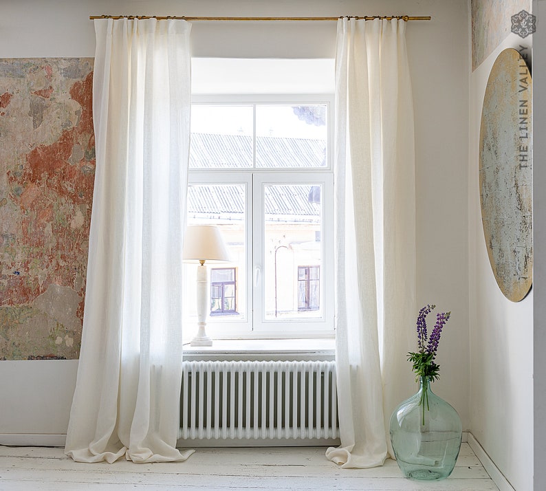 Halbtransparenter Leinenvorhang in Off-White, Bleistiftfalten-Band