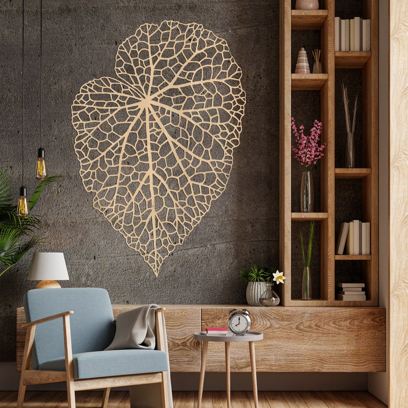 Abstraktes Blatt Wandbild aus HDF, 3 mm stark, moderne Holzkunst für den Innenbereich