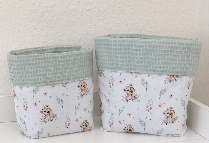 Utensilo-Set Aufbewahrung mit Eukalyptusmuster, Waffelpique hell altmint, 2 Teile