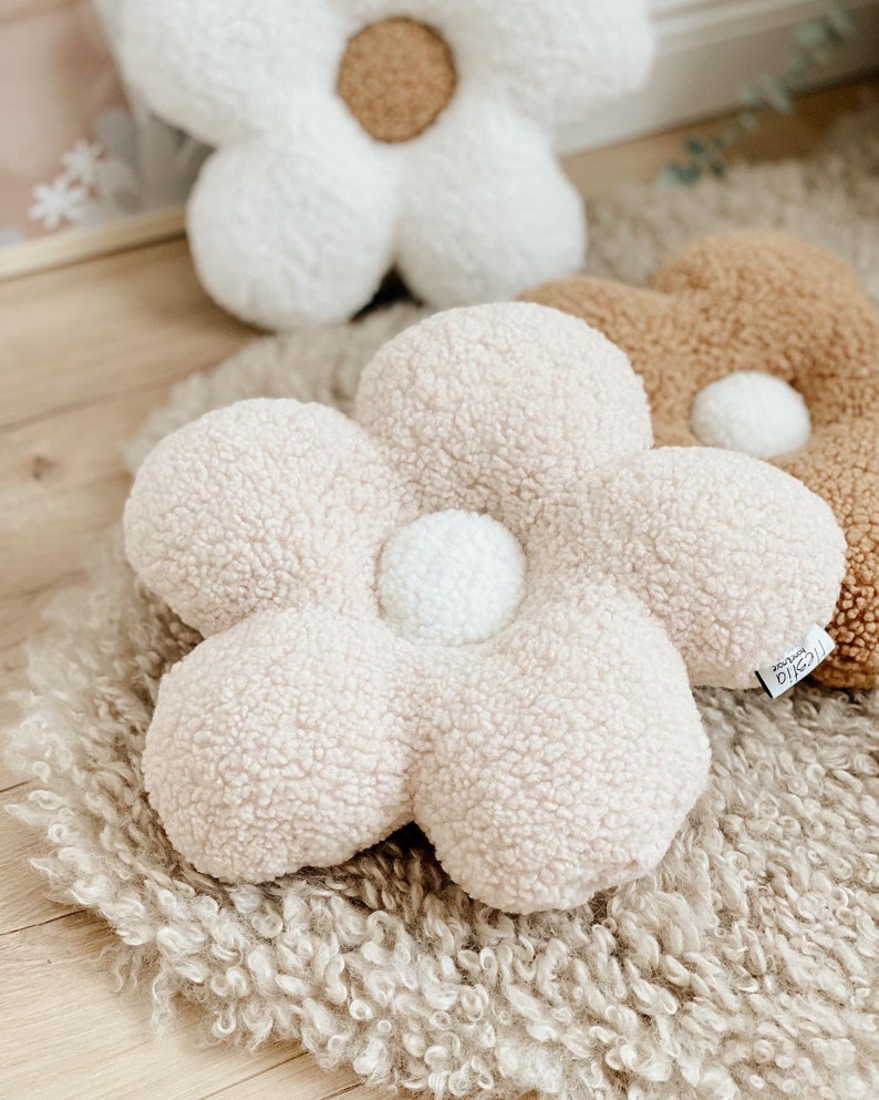 Gänseblümchen-Kissen, Dekokissen aus Plüsch-Teddy-Stoff, 33 cm