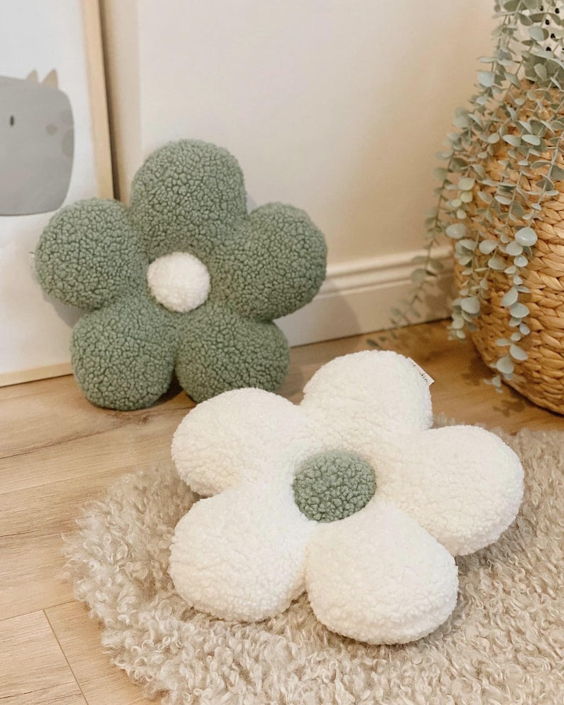 Gänseblümchen-Kissen, Dekokissen aus Plüsch-Teddy-Stoff, 33 cm