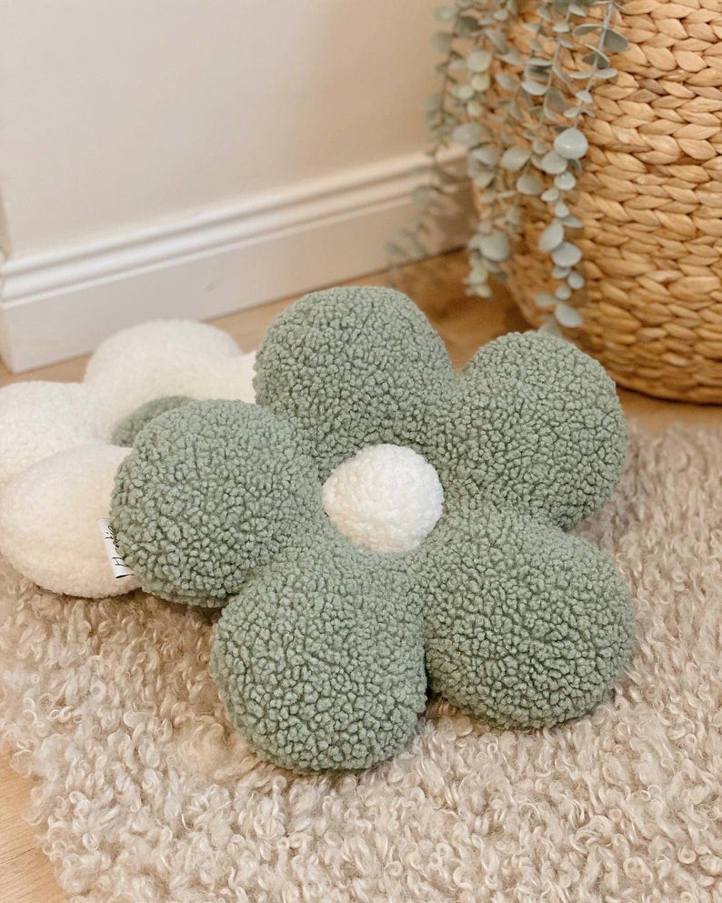 Gänseblümchen-Kissen, Dekokissen aus Plüsch-Teddy-Stoff, 33 cm