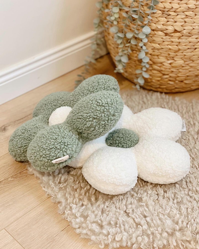Gänseblümchen-Kissen, Dekokissen aus Plüsch-Teddy-Stoff, 33 cm
