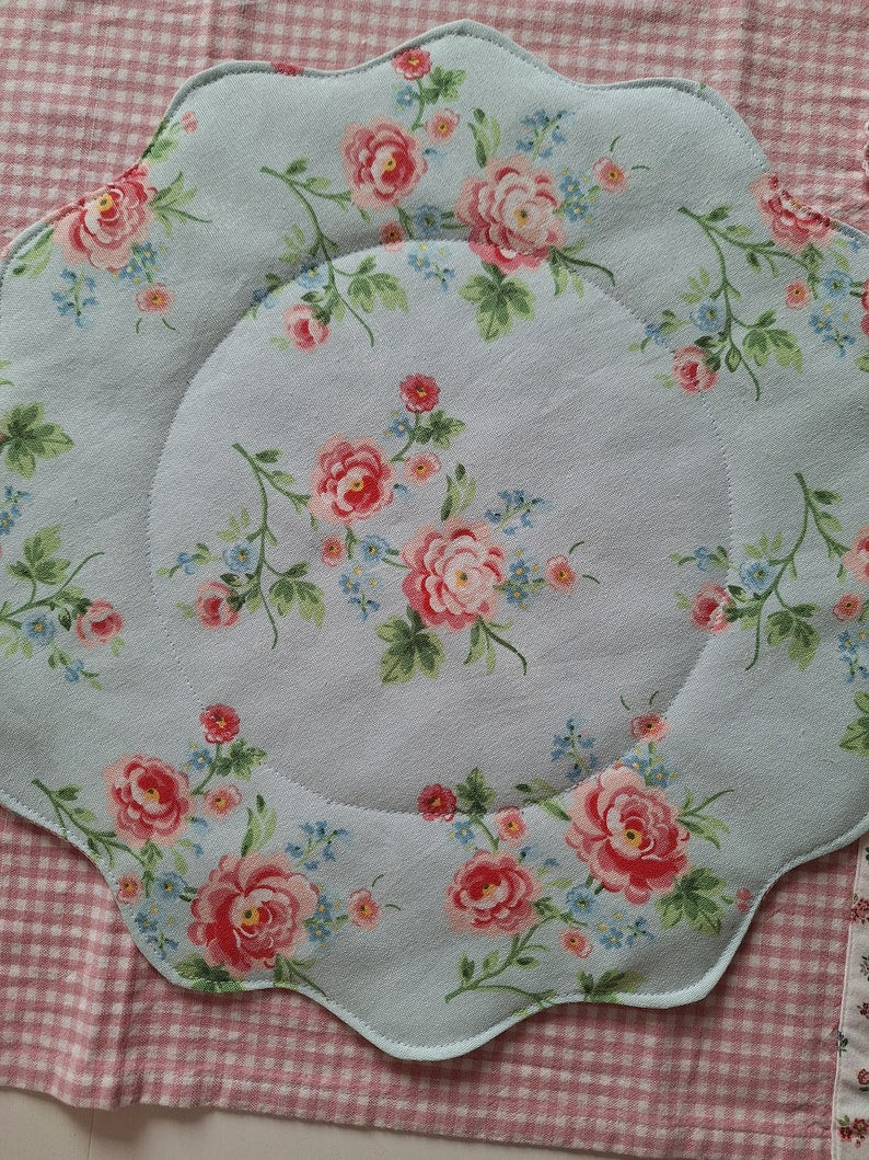 Runde Tischdecken aus Baumwolle, genäht, wendbar, Blumenform, ca. 36 cm