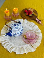 Rundes Platzset aus französischer Spitze mit Rüschen, cremefarben, 38 cm