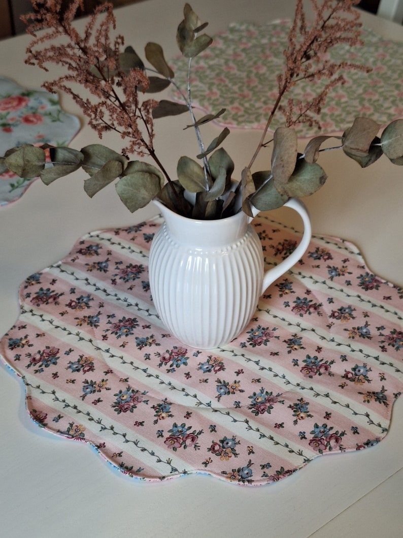 Runde Tischdecken aus Baumwolle, genäht, wendbar, Blumenform, ca. 36 cm