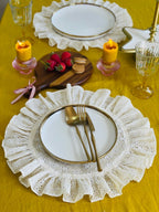 Rundes Platzset aus französischer Spitze mit Rüschen, cremefarben, 38 cm