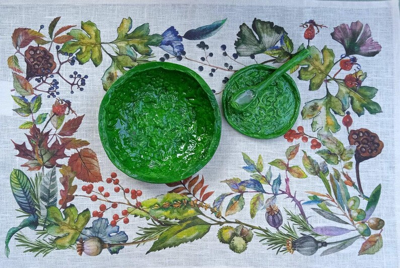 Leinen Tischsets im Set, botanischer Herbst-Druck, 32 x 48 cm