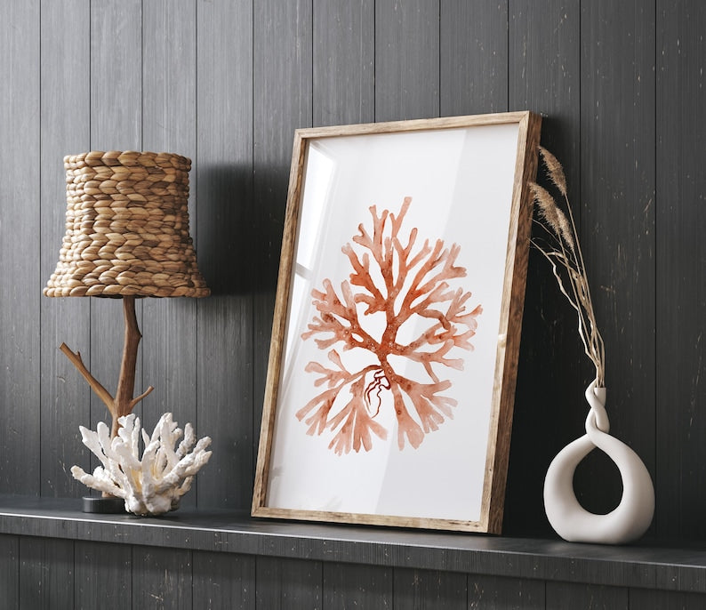 3er Set Aquarelldrucke Korallenmotive in Orange – Minimalistische Wandkunst auf Fine Art Paper