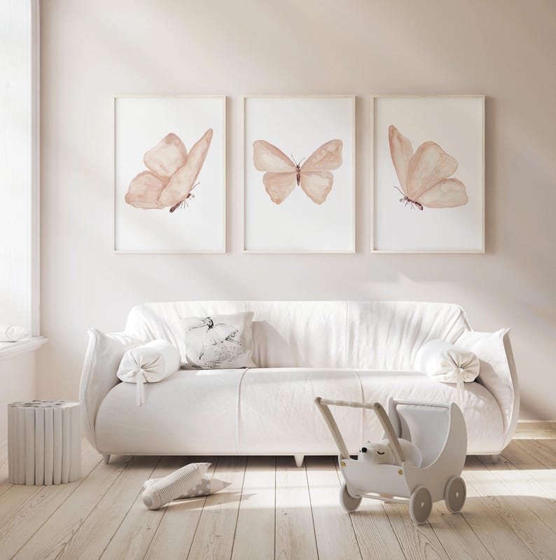 Boho Schmetterling Wandkunst – 3er Set Aquarell Fine-Art-Drucke auf Satinpapier