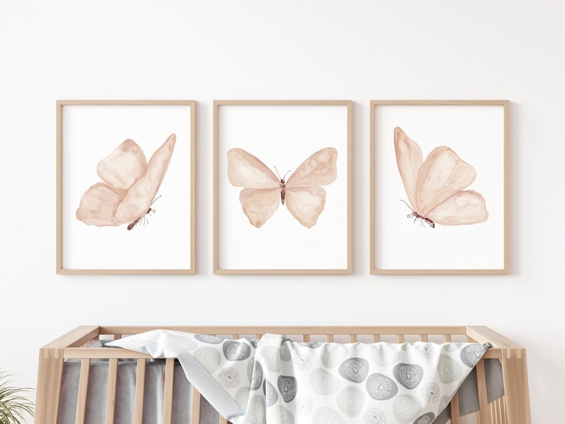 Boho Schmetterling Wandkunst – 3er Set Aquarell Fine-Art-Drucke auf Satinpapier