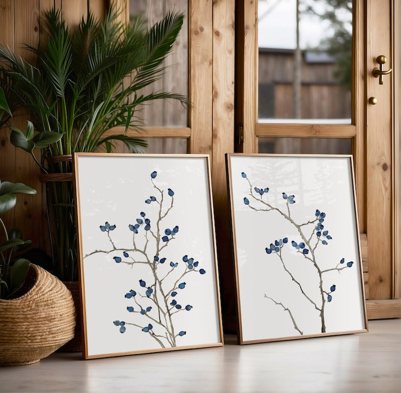 Minimalistische blaue botanische Wandkunst - oder Schlafzimmer