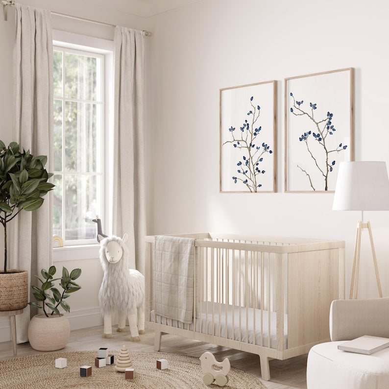 Minimalistische blaue botanische Wandkunst - oder Schlafzimmer