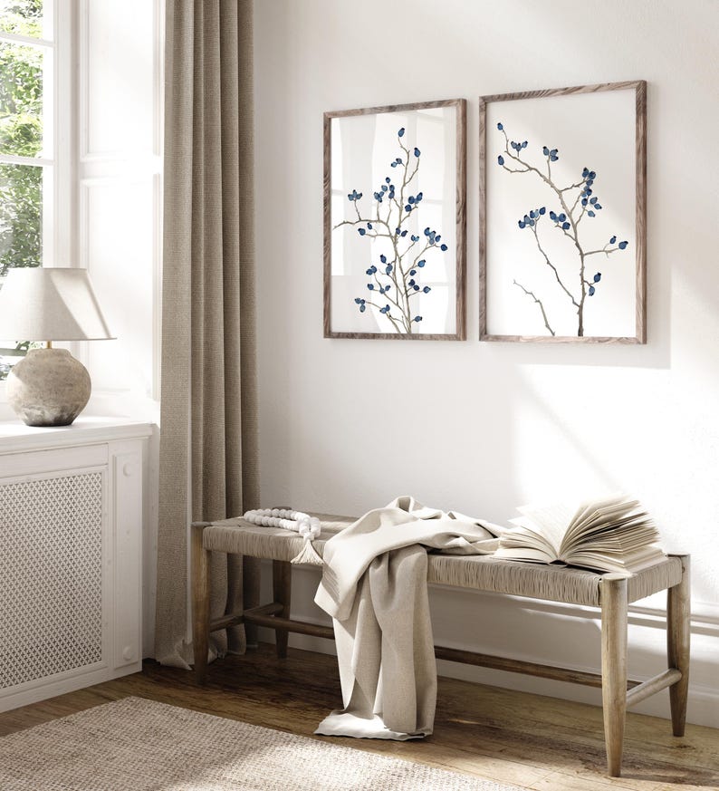 Minimalistische blaue botanische Wandkunst - oder Schlafzimmer