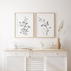 Minimalistische blaue botanische Wandkunst - oder Schlafzimmer