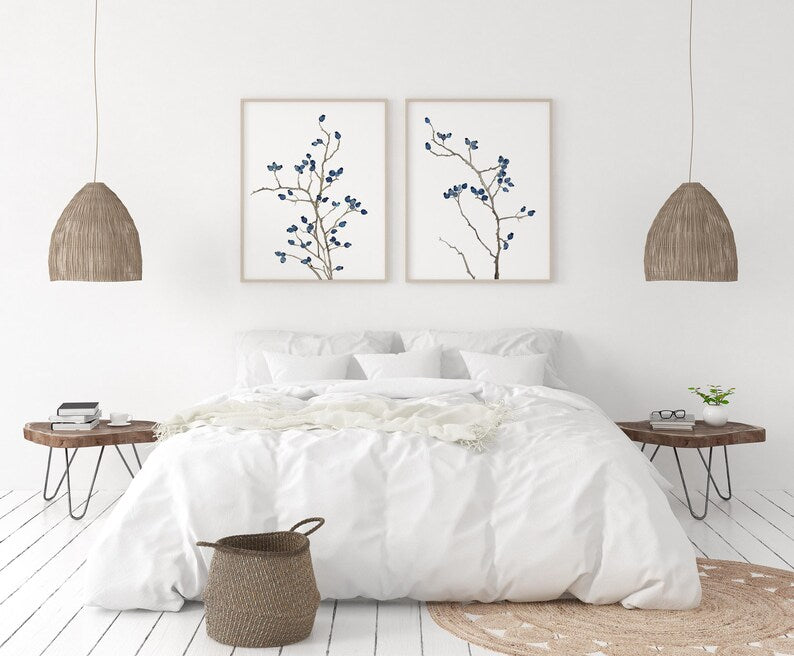 Minimalistische blaue botanische Wandkunst - oder Schlafzimmer