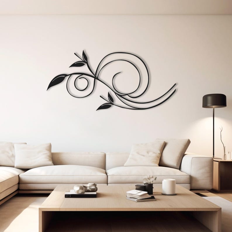 Luxuriöse minimalistische Metall-Wandkunst – botanische Blatt- und Rankenskulptur, moderne abstrakte Wanddekoration