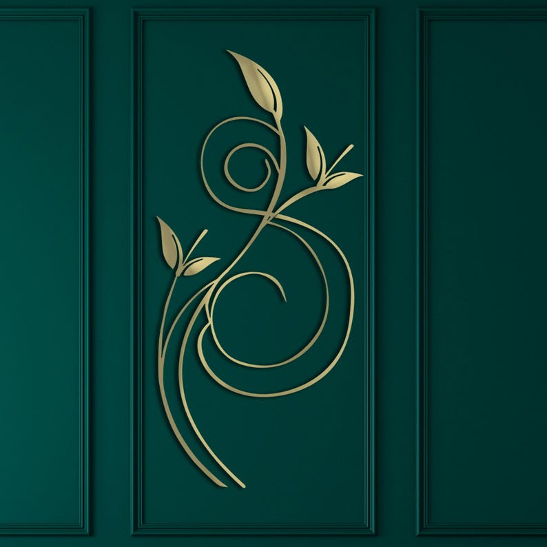 Luxuriöse minimalistische Metall-Wandkunst – botanische Blatt- und Rankenskulptur, moderne abstrakte Wanddekoration