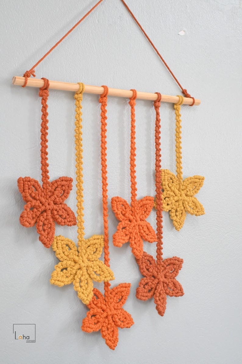 Makramee Blatt Wandbehang aus Baumwollschnur, handgefertigt, 45 cm breit, 50 cm hoch