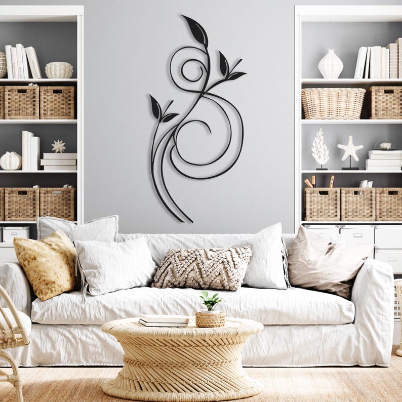 Luxuriöse minimalistische Metall-Wandkunst – botanische Blatt- und Rankenskulptur, moderne abstrakte Wanddekoration