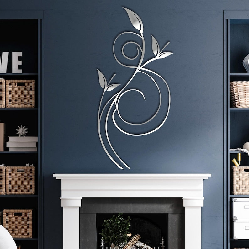 Luxuriöse minimalistische Metall-Wandkunst – botanische Blatt- und Rankenskulptur, moderne abstrakte Wanddekoration