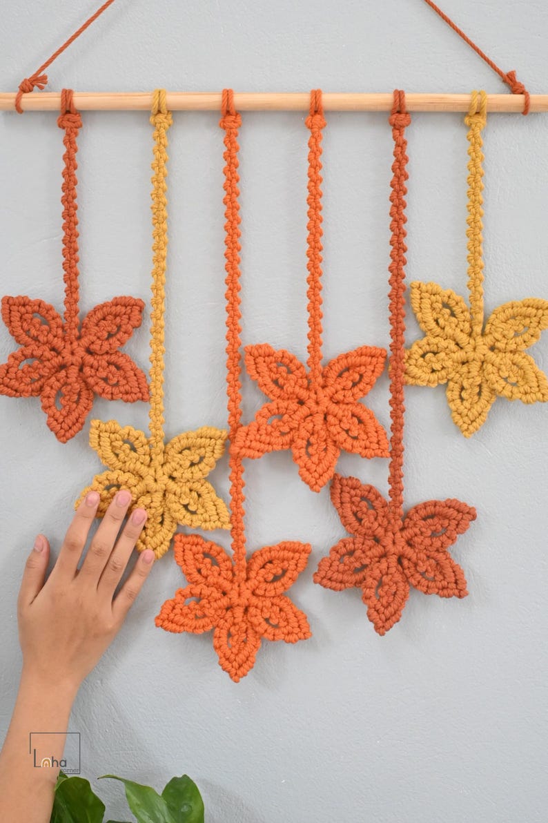 Makramee Blatt Wandbehang aus Baumwollschnur, handgefertigt, 45 cm breit, 50 cm hoch
