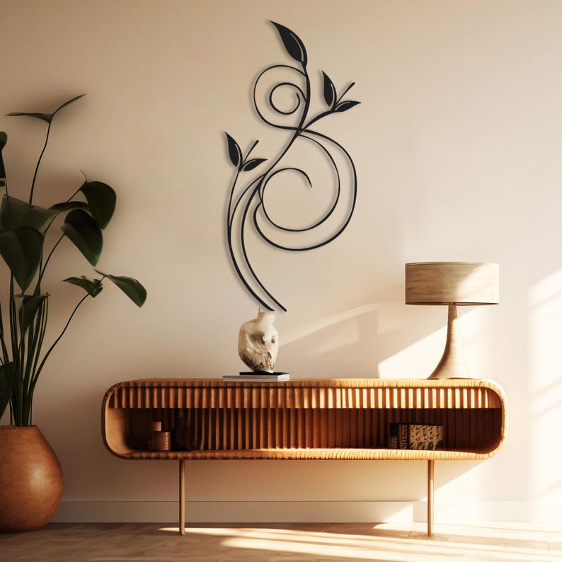 Luxuriöse minimalistische Metall-Wandkunst – botanische Blatt- und Rankenskulptur, moderne abstrakte Wanddekoration