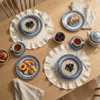 Runde Tischsets mit Rüschen, gewebt aus Leinen und Baumwolle, waschbar, Bauernhaus-Stil