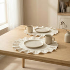 Runde Tischsets mit Rüschen, gewebt aus Leinen und Baumwolle, waschbar, Bauernhaus-Stil