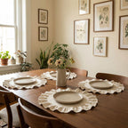 Runde Tischsets mit Rüschen, gewebt aus Leinen und Baumwolle, waschbar, Bauernhaus-Stil
