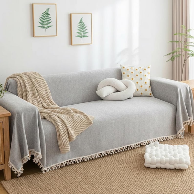 Moderner Chenille-Sofabezug, weicher, kratzfester Sofaüberwurf im Boho-Stil