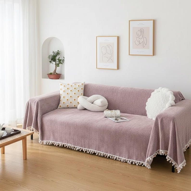 Moderner Chenille-Sofabezug, weicher, kratzfester Sofaüberwurf im Boho-Stil