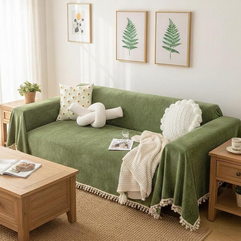 Moderner Chenille-Sofabezug, weicher, kratzfester Sofaüberwurf im Boho-Stil