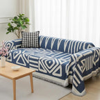 Boho Scandi Sofaüberwurf aus Chenille mit geometrischem Ethno-Muster, Schutzbezug für Sofa und Couch