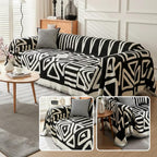 Boho Scandi Sofaüberwurf aus Chenille mit geometrischem Ethno-Muster, Schutzbezug für Sofa und Couch