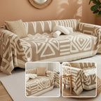 Boho Scandi Sofaüberwurf aus Chenille mit geometrischem Ethno-Muster, Schutzbezug für Sofa und Couch