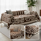 Boho Scandi Sofaüberwurf aus Chenille mit geometrischem Ethno-Muster, Schutzbezug für Sofa und Couch