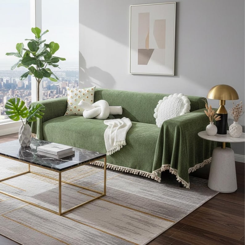 Moderner Chenille-Sofabezug, weicher, kratzfester Sofaüberwurf im Boho-Stil