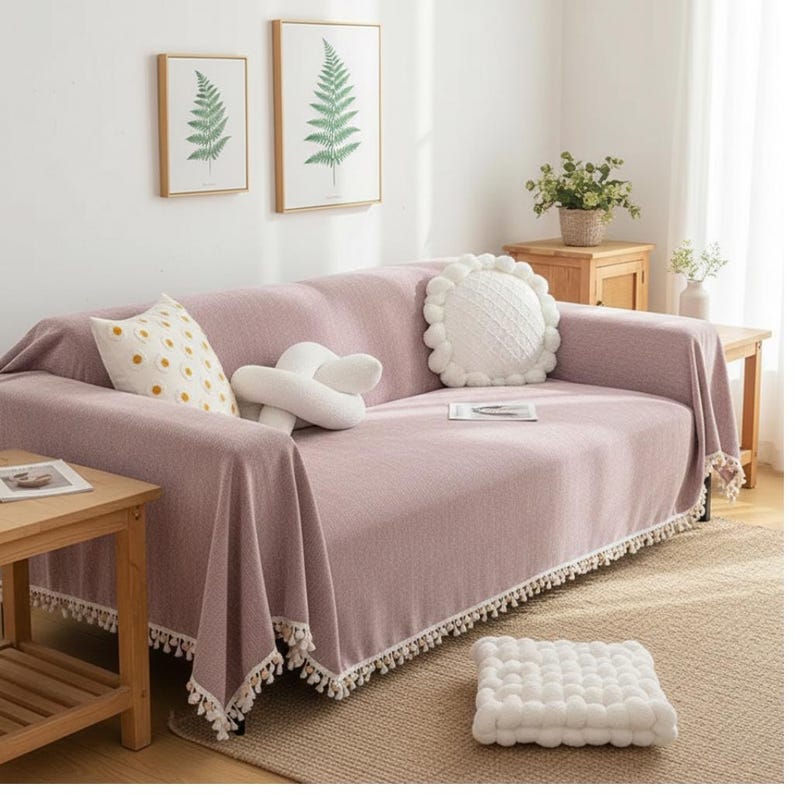 Moderner Chenille-Sofabezug, weicher, kratzfester Sofaüberwurf im Boho-Stil