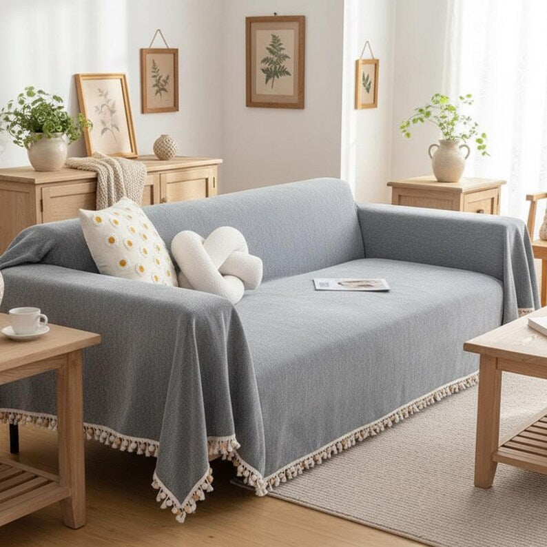 Moderner Chenille-Sofabezug, weicher, kratzfester Sofaüberwurf im Boho-Stil
