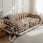 Boho Scandi Sofaüberwurf aus Chenille mit geometrischem Ethno-Muster, Schutzbezug für Sofa und Couch