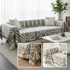 Boho Scandi Sofaüberwurf aus Chenille mit geometrischem Ethno-Muster, Schutzbezug für Sofa und Couch