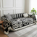 Boho Scandi Sofaüberwurf aus Chenille mit geometrischem Ethno-Muster, Schutzbezug für Sofa und Couch