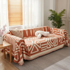 Boho Scandi Sofaüberwurf aus Chenille mit geometrischem Ethno-Muster, Schutzbezug für Sofa und Couch
