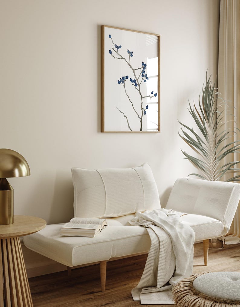 Minimalistische blaue botanische Wandkunst - oder Schlafzimmer