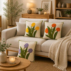Gestickter Tulpen-Kissenbezug 45 x 45 cm aus Baumwolle und Polyester