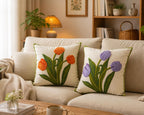 Gestickter Tulpen-Kissenbezug 45 x 45 cm aus Baumwolle und Polyester